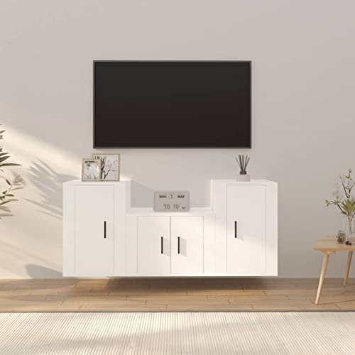 ARKEM 3-TLG. TV-Schrank-Set Weiß Holzwerkstoff Tv Bank Tv Schrank Klein Tv Regal