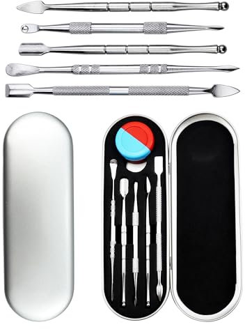 YETOOME 6 Pcs Wax Carving Tool Set with 5 ml Silicone Container and Portable Metal Case, Double-Ended Carving Tool Stainless Steel Wax Sculpting Tools for Wood, Wax, Clay, Pottery, Silver