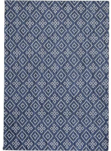 Knutzen Wohnen City Wollteppich flach gewebt 120 x 170 cm Blau - Teppich Wolle Natur -Naturteppich mit Rautenmuster - Stilvolles Design mit Bequemlichkeit für Ihr Zuhause