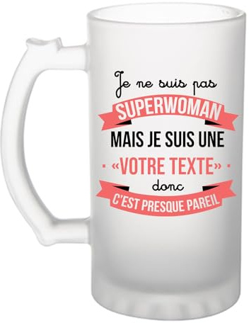 Planetee Chope de bière Prénom Personnalisable (Superwoman)