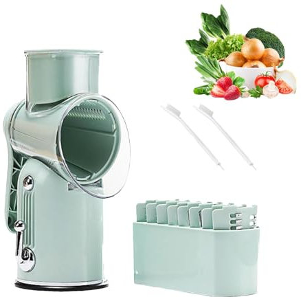 JINGAN Rallador rotativo para queso, rallador de queso | Rallador de cocina | Rallador manual de acero inoxidable 5 cuchillas intercambiables para patatas, nueces, chocolate, queso y