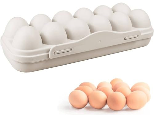 ProBytes Vintage Style 12 Pockets Egg Box - Close Clipon Lid, BPA-free, Classic Fridge, Shelf, Cupboard Egg Storage Container/Tray/Carton/Organizer Basket, Stackable Design – Beige
