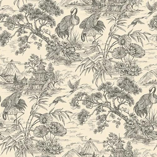 Holden Decor Crane Lagoon Cream Charcoal Wallpaper 13731