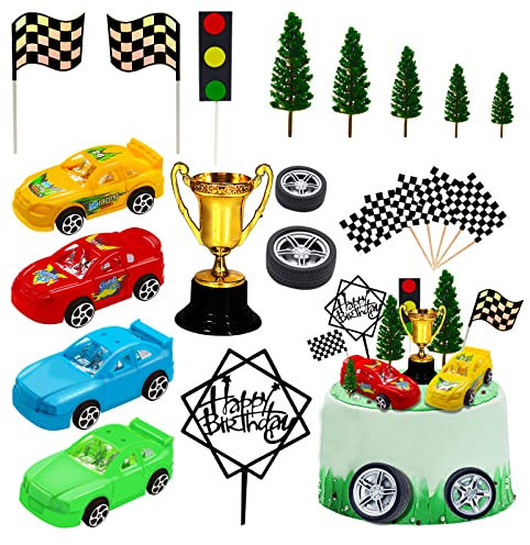 Lukinuo Racing Car Cake Decorations 38pcs Racing Car Cake Topper Geburtstag Kuchen Dekoration für Boy's Kids Racing Car Theme Geburtstag Zubehör Party Favors