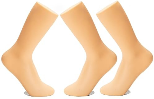 Bayli 3er Set - Sockenbein für die Präsentation von Tennissocken Sneaker Socken | Dekobein in Hautfarbe mit Magnet - Halterplatte | Deko Fuß mit Ständer, Schaufensterpuppe - Schaufenster Bein