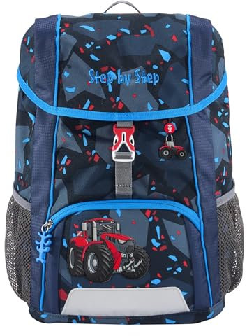 Step by Step Rucksack-Set Kid „Tractor Freddy“, blau, mit Sitzkissen, ergonomischer Mini-Ranzen mit höhenverstellbarem Brustgurt, für Kindergarten, Vorschule und Freizeit, 13 l