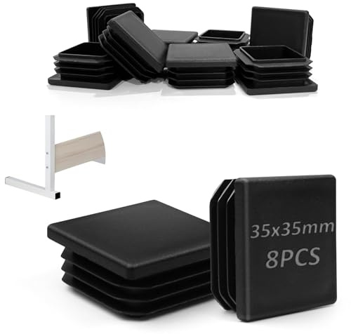 TXXATX Box Section End Caps 35x35 mm Reusable Plastic End Caps 8 Pieces Square Post Caps Black Worktop End Cap Insert Tube End Caps for Chair Stoppers Metal Tube Furniture Shelf Sofa Table