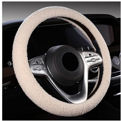 KVAEY Furry Car Steering Wheel Cover, 15.5-16 Fuzzy Fleece Plush Non-Slip Steering Wheel Cover, Warm Winter Decoration (White)