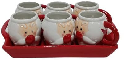 Set di 6 Tazzine di Caffè Babbo Natale con Vassoio Rosso tazza casa idea regalo natalizio