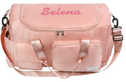 Personalisierte Reisetasche mit Namen Text, Personalisierte Fitness Yoga Tasche, Reisetasche mit Trockenfächern und Schuhfachd (Rosa)