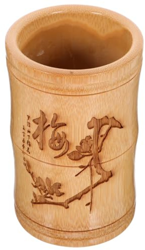 NUOBESTY Bambus Stifthalter Chinesischer Stil Vintage Schreibtisch Organizer Für Büro Wohnzimmer Küche 13 Zoll Höhe 3.9-4 Zoll Durchmesser Zufällige Schriftart