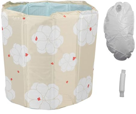 Portable Bathtub, PVC Floral Pattern Ice Hot Universal Soaking Bath Tub Foldable Ice Bath Tub for Adults Athletes Home Outdoor (70cm)