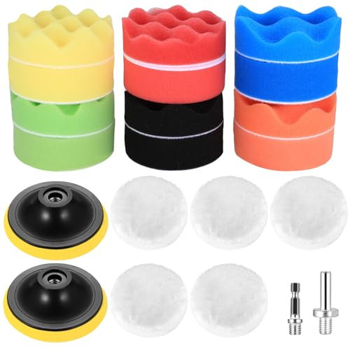 21 Pz Kit Lucidatrici Auto, Tamponi Lucidatura Auto, 76mm Spugne per Lucidatura Auto, Tampone per Lucidatura Auto, Cuscinetti per Ceretta in Lana per Auto Rettifica Ceratura Lucidatrice