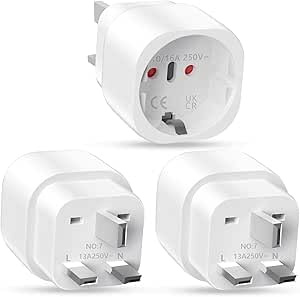 3 styck Engelsk kontaktadapter, UK-adapter, engelsk kontaktspindel, UK-typ G-adapter från EU till England, Skottland, Irland, Dubai och Maldiverna