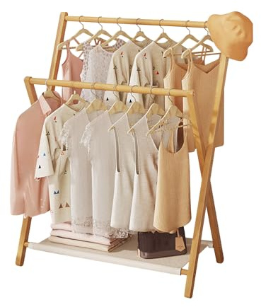 Ergocar Kleiner Zusammenklappbarer Kleiderständer, Mehrschichtiger Bambus-Und-Holz-Ständer Für Wohnzimmer, Waschküche, Schlafzimmer