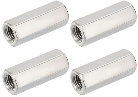 HiPicco Lot de 4 écrous d'accouplement hexagonaux, M12 x 1,75 pas UNC 60 mm de longueur, écrous d'accouplement de tige en acier inoxydable 304 pour tiges filetées et goujons
