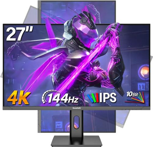 Gawfolk Gaming Monitor 27 Pollici 4k IPS, Schermo Pc 144hz Uhd 3840 X 2160p, Monitor Per Computer Per Casa E Ufficio, Hdmi, Displayport, Supporta Vesa 75 X 75 Mm