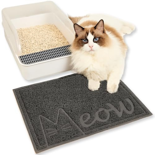 JanYoo Katzenstreu Matte, 40 x 30 cm PVC Wasserdichte Katzenmatte Katzenklomatte Katzenklo mit Rutschfester, Matte Katzentoilette für Litter Catcher, Urinwasserfest (Grau)