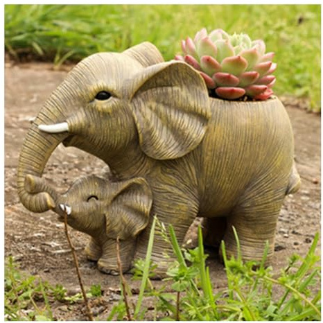 Tauzveok Blumentopf Elefanten Deko Pflanzen BlumentöPfe Gartendeko Statue Harz Tier Deko Figuren Für Home Office Balkon Deko,Elephant