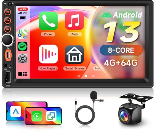 【8 Core 4+64G】2025 Hodozzy Stereo Auto Android 2 Din con Carplay Wireless con USB USB-C, Schermo QLED da 7 Pollici, Autoradio Bluetooth con Android Auto/DSP/WiFi/RDS/FM + Telecamera Posteriore