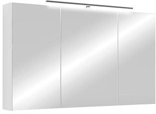 byLIVING Spiegelschrank Spree, Korpus Mattweiß Spiegeltüren | Hängeschrank, Soft-Close-Funktion, inkl. LED-Beleuchtung, Badschrank mit Stecker- und Schalterdose, B 100, H 60, T 20 cm