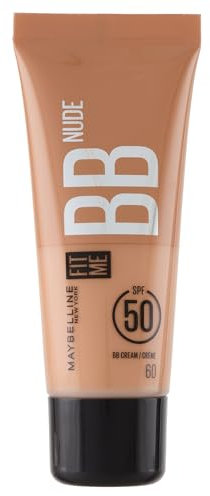 Maybelline New York BB Cream SPF50, Pelle Uniforme, Idratata e Protetta, Arricchita con Pigmenti Che si Uniformano all'Incarnato, Con il 90% di Ingredienti Skincare, Fit Me BB Nude, Tonalità: 60, 30ml