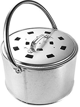 Braciere rotondo in metallo, con manico, tradizionale braciere a carbonella, per barbecue all'aperto, campeggio, 31,5 x 19,5 cm