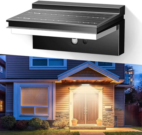 Bubuny Solarlampen für Außen,Solar Wandleuchte LED Solar-Außenleuchte mit Dämmerungssensor und Bewegungsmelder,Wasserdichte Solarleuchte für Garten Terrasse Treppen Garage,Warmweiß 3500K