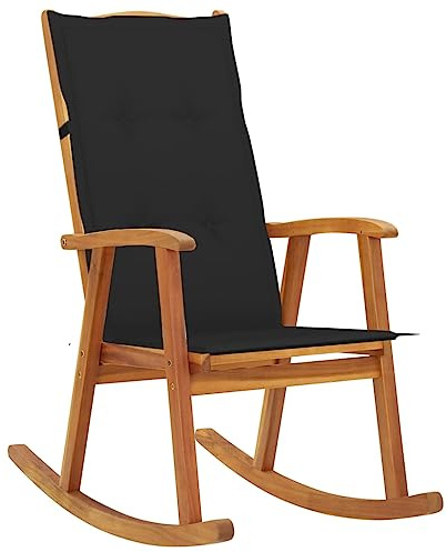 HaoChrymec Schaukelstuhl mit Auflagen, Massivholz Akazie, wasserdichte Auflage, Relaxsessel Garten, Balkonsessel, Gartenmöbel Set, Schwarz, 57 x 100 x 117 cm