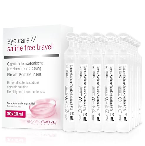 Eye.care Saline Free Travelpack für Kontaktlinsen – pH neutrale Kochsalzlösung ohne Konservierungsstoffe – Kontaktlinsenflüssigkeit für harte und weiche Kontaktlinsen bei empfindlichen Augen 30 x 10ml