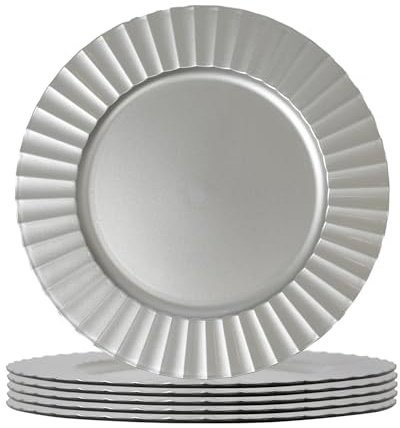 Argon Tableware Assiettes de Présentation Rondes - 33cm - Flûte d'Argent - 6x Réutilisable Dur Plastique Mise en Place de la Table du Dîner Mariage Fête Décor Décoratif Service Vaisselle Sets de Table