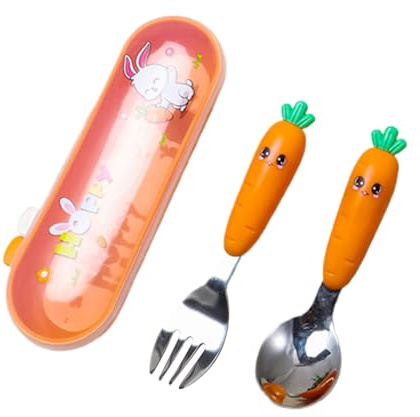 Posate per bambini – Set di utensili per bambini in metallo con contenitore per mangiare – Set di posate lavabili in lavastoviglie con design cartoni animati per riunioni di famiglia, cena