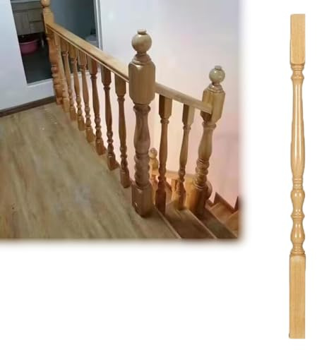 Ringhiera per Scale Interne Montanti per Scale in Legno 48 x 48 mm, Kit Corrimano per Scale Interne per Ringhiere per Gradini/Pilastri per Terrazze, Montanti per Scale Color Naturale(1 pack)