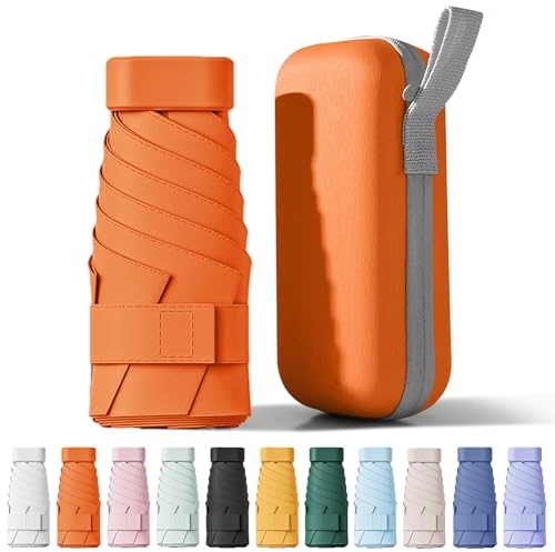 FWHFNB Regenschirm,6 Rippen Mini Regenschirm,Tragbarer Reiseschirm mit Kapselhülle,UV-Schutz,kleiner kompakter,für Erwachsene Kinder (Orange)