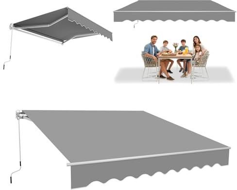 ACXIN 3 m x 2,5 m aluminium markis solskydd led-arkis kassettmarkis balkongmarkis, skärm UV-skydd, enkel handvevdrift terrasstak – ljusgrå