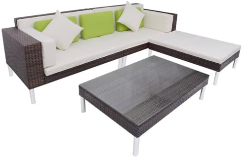 Ordellia 4-TLG. Garten Lounge Set Poly Rattan Braun, Outdoor Möbel mit Auflagen, Ecksofa, Hocker, Teetisch, Wetterfest, für Terrasse, Balkon