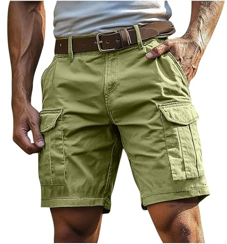Short Homme Cargo Décontracté Coupe Ample Uni Poches Bermuda Cargo Latérales Fonctionnelles Fermeture Bouton Passants Ceinture Port Quotidien Loisirs Voyage Short De Sport Randonnée Casual