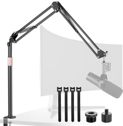 Rigych Adjustable Mic Boom Arm with Extendable Height Rod, Premium Microphone Stand for HyperX QuadCast, Shure MV7, Blue Yeti, Perfect for Podcasts, Streaming, Gaming, Recording