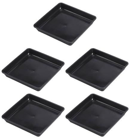 JHKNNK Bandeja para Macetas Cuadrada de Plástico PP Negra 15X15 CM, 5 Piezas Soporte y Paleta de Riego para Jardinería Interior y Exterior