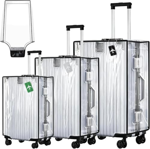 3 Stück Kofferschutzhülle Transparent, 20+24+28 Zoll PVC Koffer Schutzhülle | mit 3 Gepäckanhänger,Wasserdicht,staubdicht,Kratzfest und wiederverwendbar für Hause Geschäftsreisen Reisen(B)