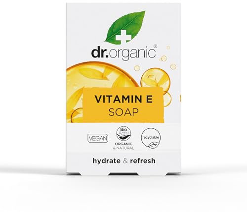 Dr. Organic Vitamin E Seifenstück, Hydratisierend, Alle Hauttypen, Herren, Damen, natürlich, vegan, tierversuchsfrei, paraben- und SLS-frei, plastikfrei, biologisch, 100g