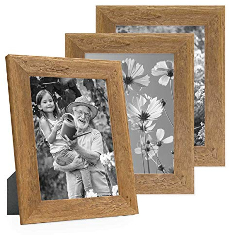 Bilderrahmen 15x20 cm Holz Eiche-Optik, 3er Set Echtholz-Rahmen rustikal, Strandhaus, Made in Germany, Echtglas, zum Aufhängen & Aufstellen, extra Zubehör - Treibholzlook mit einem Hauch Küstenflair