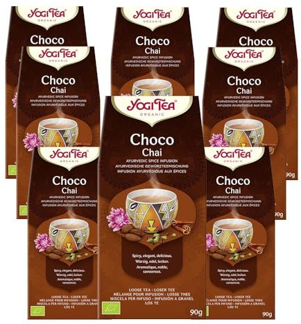 Yogi Tea, Choco Chai, Bio-Gewürz- und Kräutertee, natürlicher Schokoladengeschmack, Mischung aus Kakao, Lakritz und Zimt, losem Tee, 8 Packungen x 90 g | Ayurvedischer Bio Gewürz- und Kräutertee, Schokoladengeschmack, Mischung aus Kakao, Lakritz, Zimt, Ideal als Geschenk