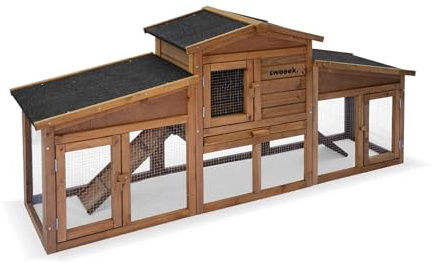Angora Holzstall für Kaninchen und andere Nagetiere, 4 Kaninchen, Kaninchenkäfig mit Gehege, Innen- und Außenbereich, Hühnerstall