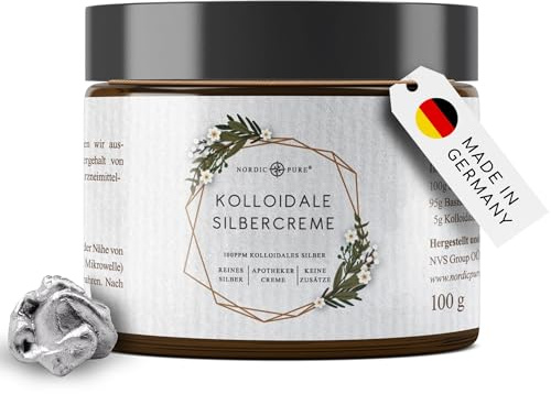 Nordic Pure Kolloidales Silber Creme • 100g Natürliche Silbercreme mit Silberwasser 100 ppm Premium Qualität aus Deutschland