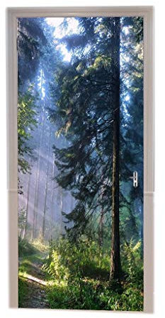 A.Monamour Türtapeten Selbstklebend 3D Pfad Straße In Nebligen Wald Wald Bäume Natur Landacape Bild Türtapete Türposter Tapete 77x200cm