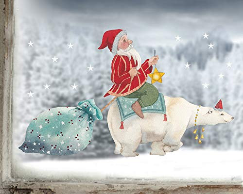TinyFoxes Fensterbild Weihnachtsreise - selbstklebend und wiederverwendbar - Fensterbild für Weihnachten - handgezeichnet von Kristin Franke