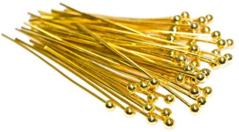 Geralin Gioielli 50 Gold Kettelstifte Nietstifte Kopfstifte Prismenstifte mit Kugel 40x0.5mm