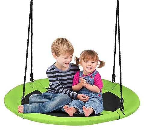 DREAMADE Nestschaukel Garten Schaukel höheverstellbar für In- und Outdoor, Tellerschaukel Rundschaukel Hängeschaukel für Kinder & Erwachsene, φ100 cm, max.150 kg belastbar (Grün)