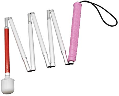 130cm Blindenlangstock,Weiße Stock,Faltlangstock mit Kautschukgriff, Kunststoff-Rollspitze, 7-teilig
